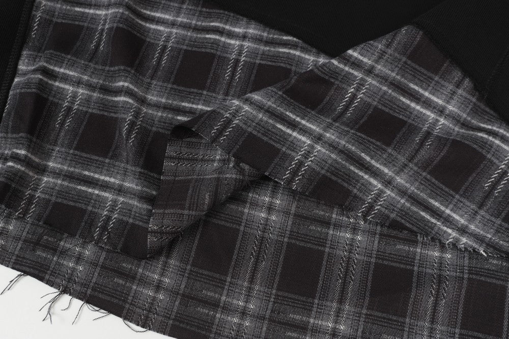 Faux Two-Piece Plaid Hooded Sweatshirt