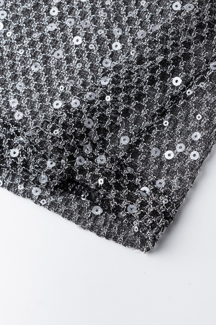 Gold Glittery Sheer Mesh Short-Sleeve T-Shirt