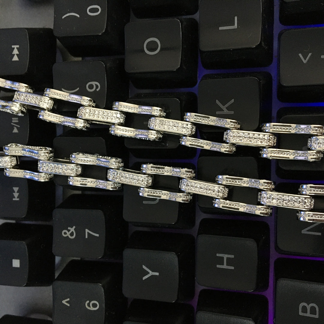 Hip Hop Rhinestone 5mm Bicycle Chain Necklace