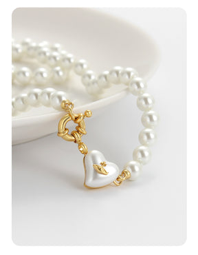 Women's retro heart pearl necklace clavicle chain