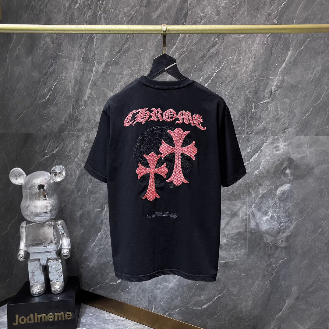 Chrome Hearts Cross & Horseshoe Double-Layer Embroidered T-Shirt