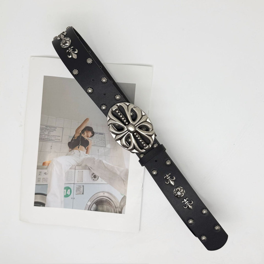 Studded Belt with Carved Crosses and Openwork Plate Buckle