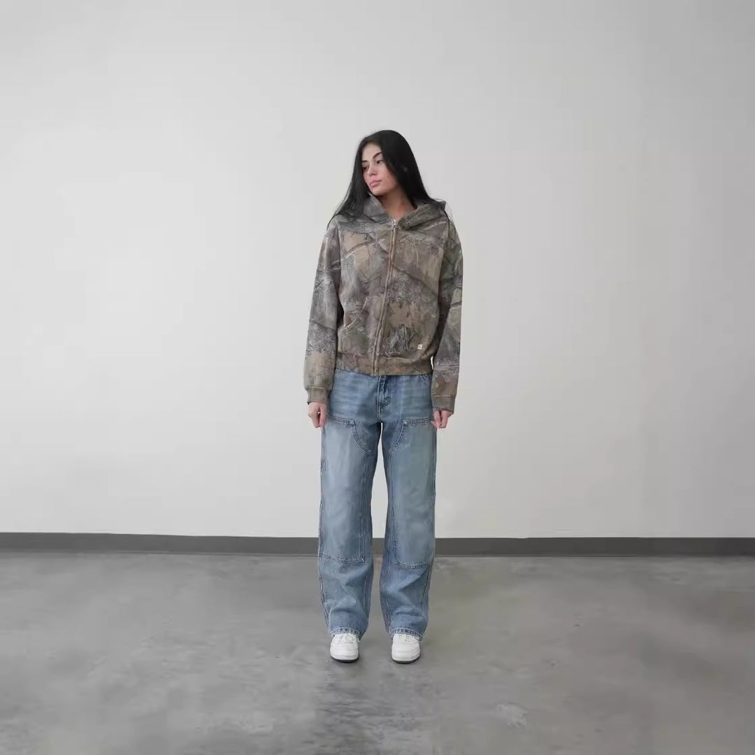 Y2K camouflage leaf hip-hop hoodie.