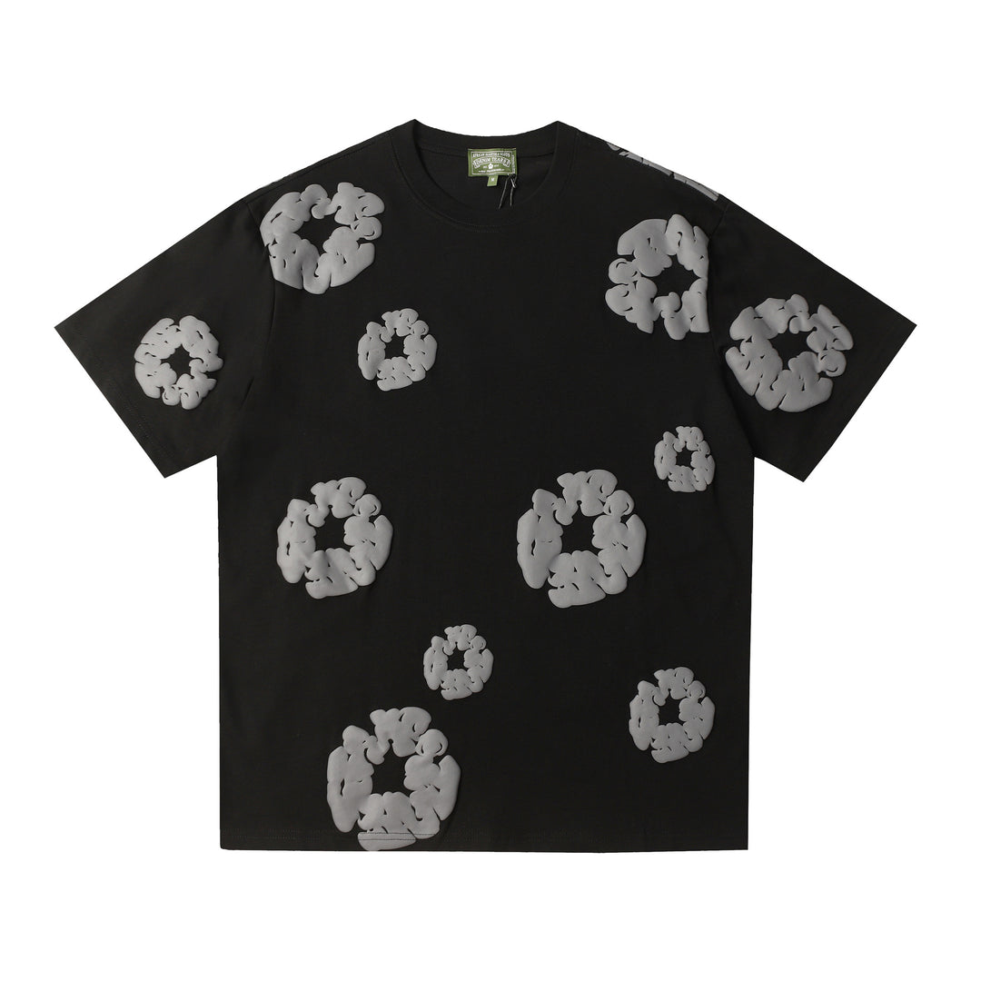 Foamed Kapok Flower Loose-Fitting Short-Sleeved Shorts