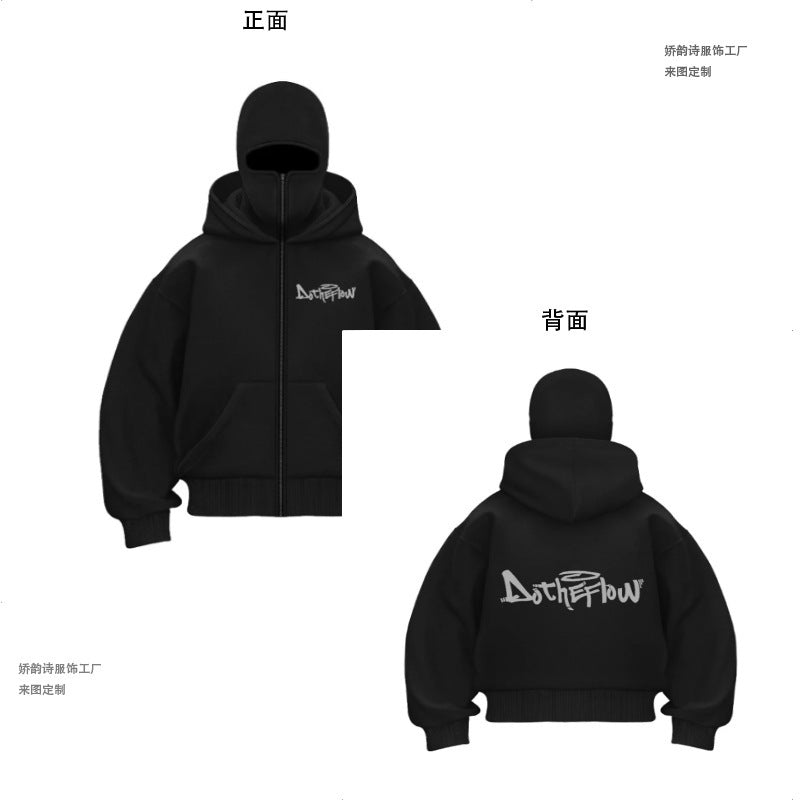 Double-hooded hoodie, balaclava zip-up sweatshirt