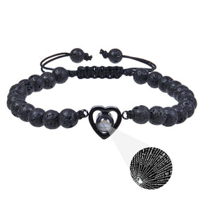 Pink zebra stone beaded heart-shaped projection bracelet