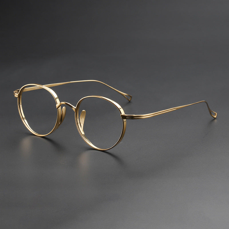Oval pure titanium wide rim retro glasses frame