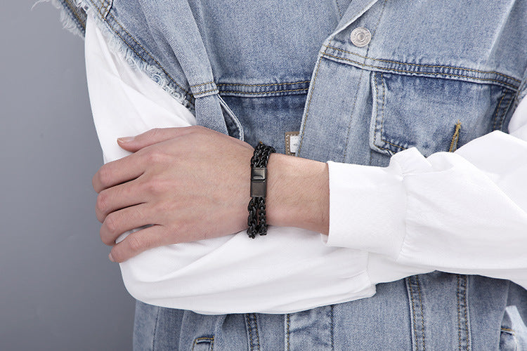 Punk Rock Minimalist Fashion Stainless Steel Double-Layer Bracelet