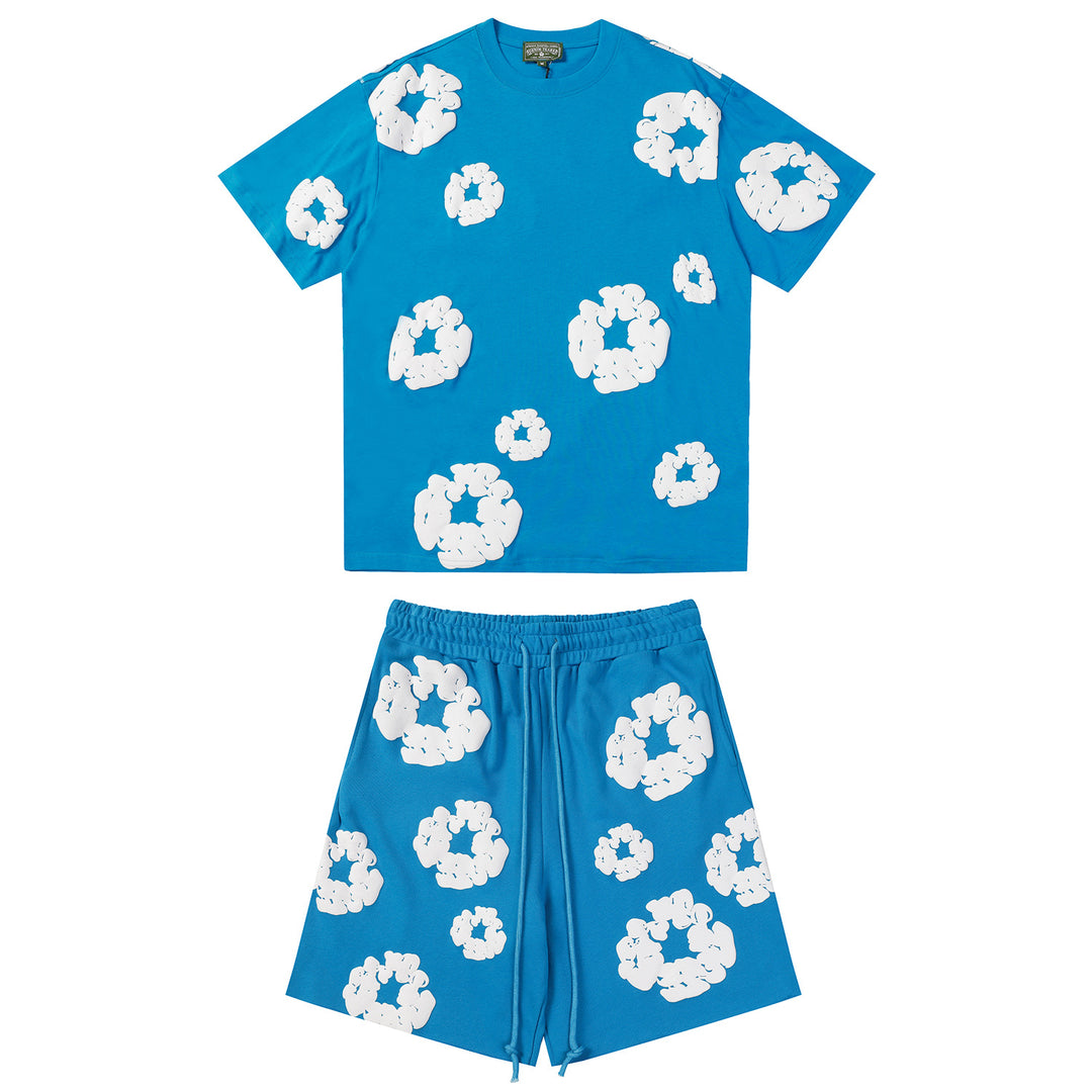 Foamed Kapok Flower Loose-Fitting Short-Sleeved Shorts