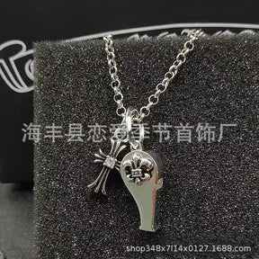 chrome hearts vintage old cross flower whistle holy sword pendant