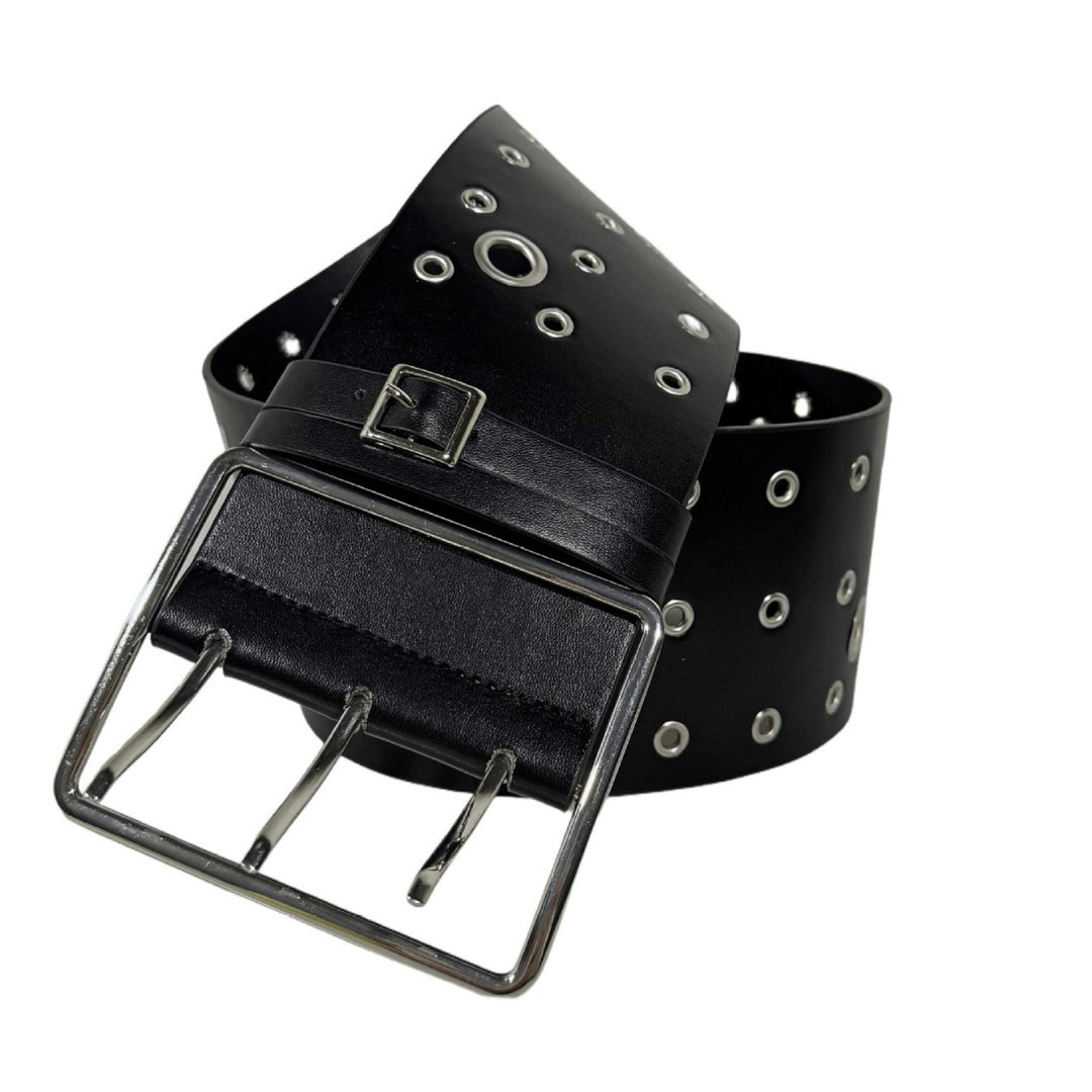 Y2K Irregular Metal Eyelet Three-Row Buckle Wide Belt/Waistband