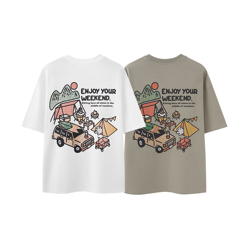 Camping Printed T-Shirt, Loose Fit, Short-Sleeve T-Shirt