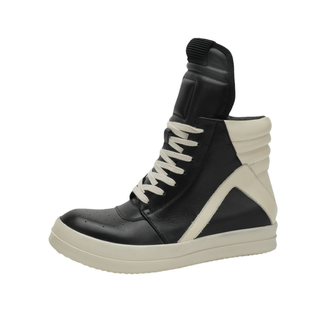 High-Top Sneakers Genuine Leather Thick-Soled Athletic Shoes