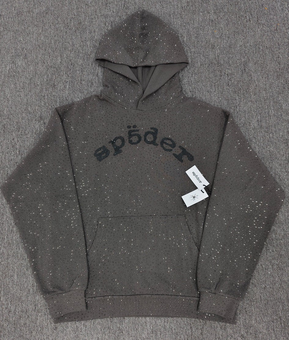 Multi-color full-hot rhinestone Sp5der spider web hoodie
