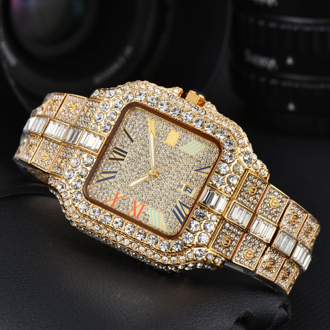 Square Full-Diamond Three-Hand Quartz Watch