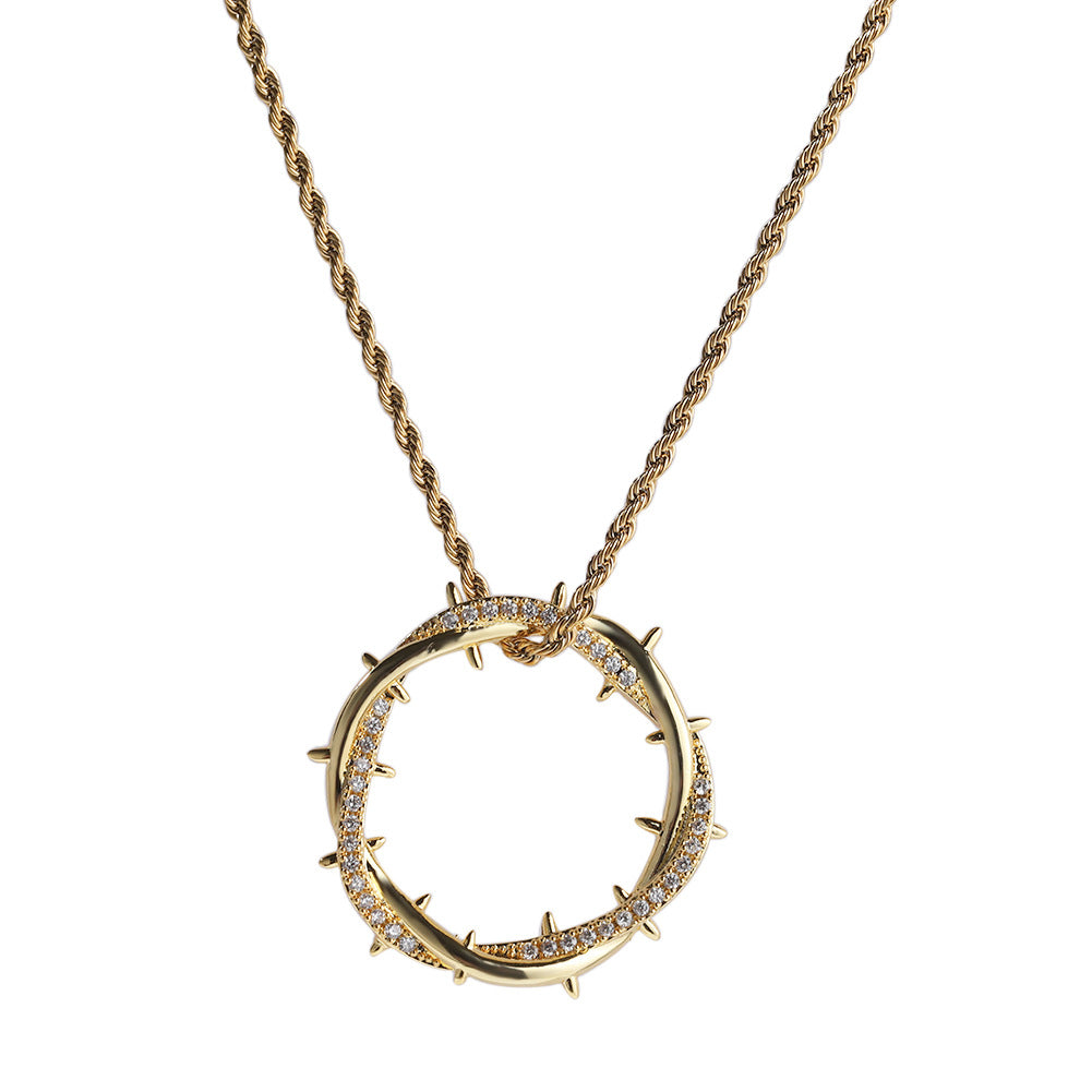 Retro copper with zircon, thorn crown pendant necklace