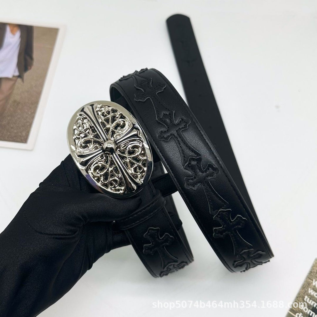 Chrome Hearts Cross-Motif Classic Leather Belt