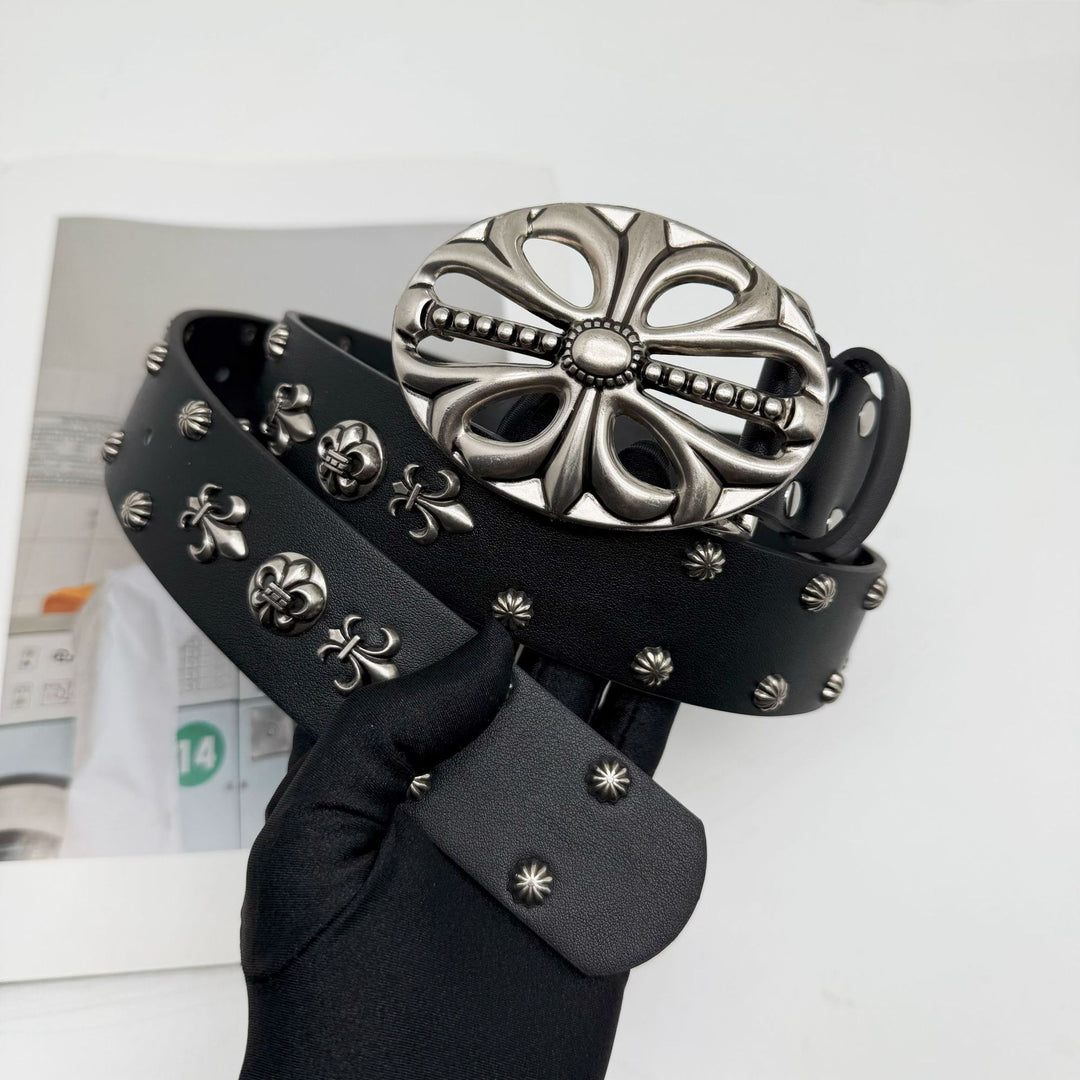 Studded Belt with Carved Crosses and Openwork Plate Buckle