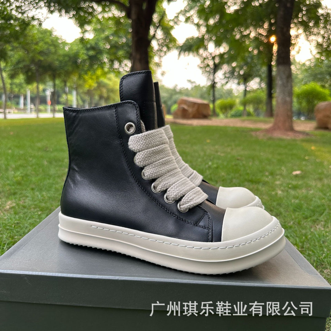 Genuine Leather High-Top Skate Shoes with Wide Laces