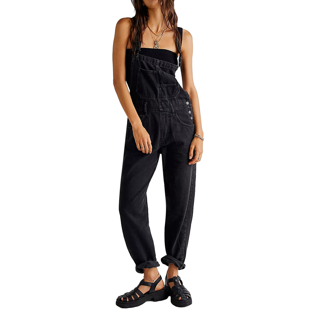 Washed Loose-Fit Denim Overalls