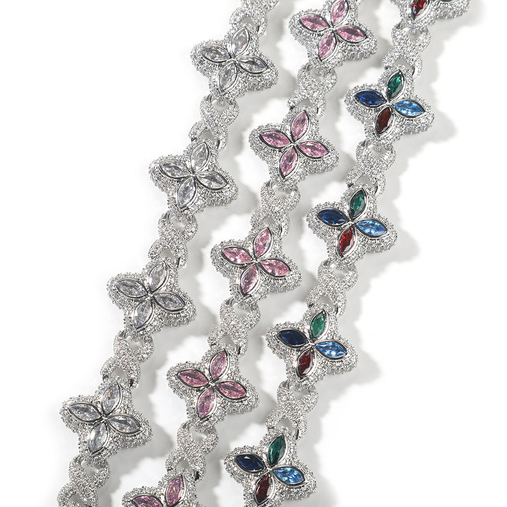 Hip-hop zircon colored infinite four-leaf clover necklace