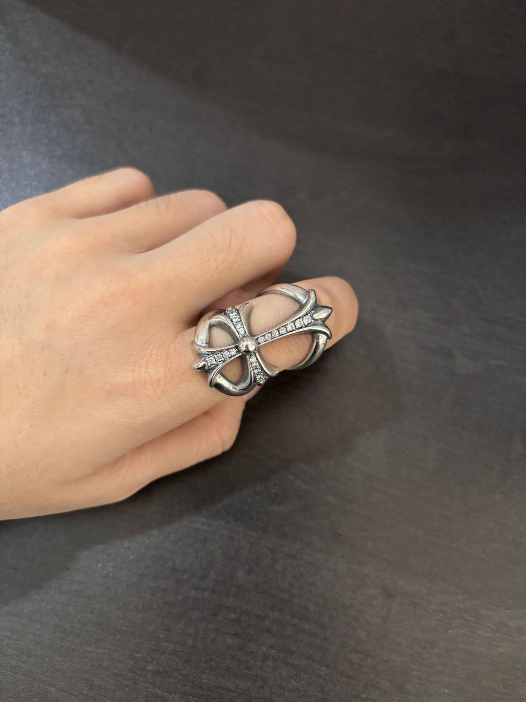 Chrome Hearts Openwork Cross Ring with Diamond Accents