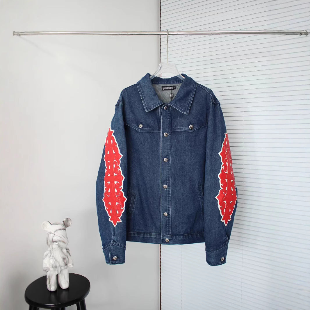 Chrome Hearts Flame Vine Leather Denim Jacket
