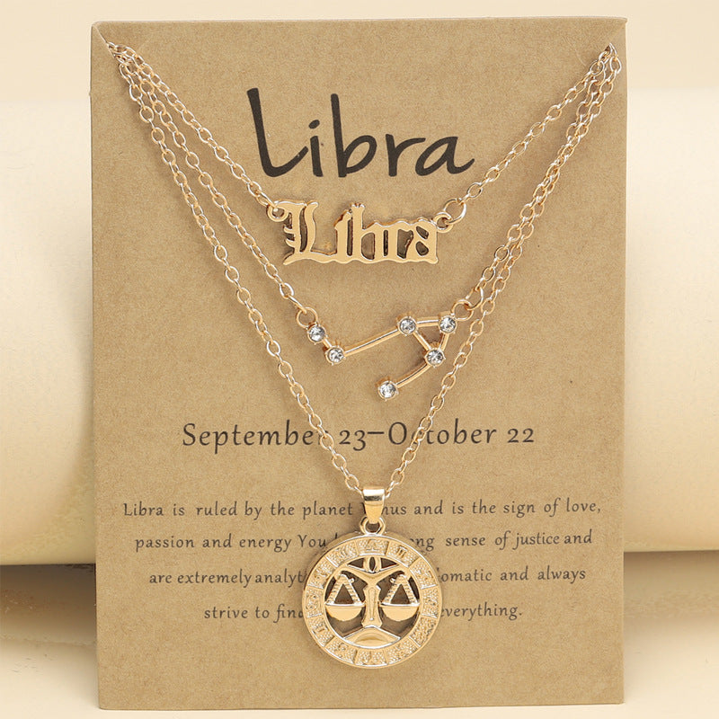 Zodiac Necklace Vintage English Star Image Pendant Three Piece Jewelry Set