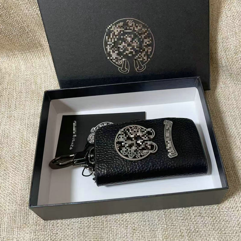 Chrome Hearts Genuine Leather Zipper Cross Key Case