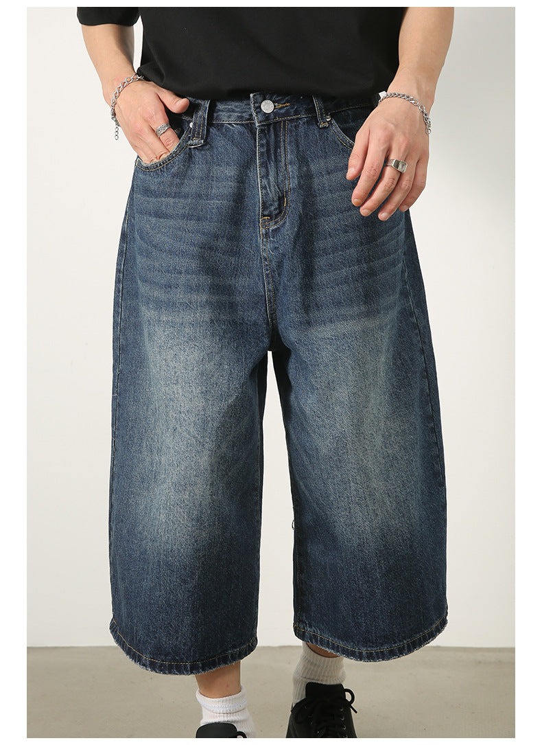 Summer Loose Fit Cropped Straight Leg Denim Shorts