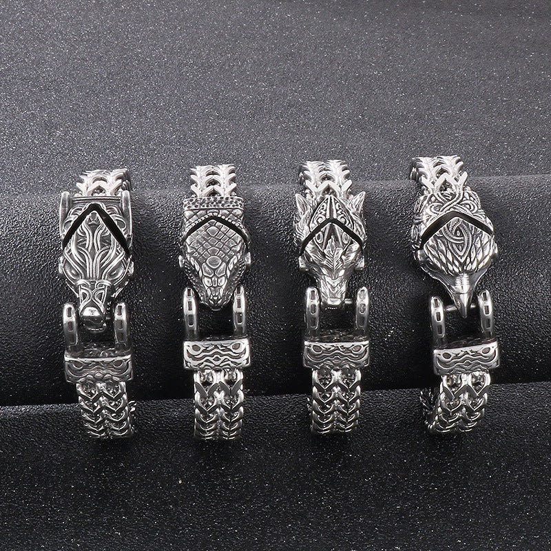 Viking Personalized Eagle Beak Wolf Head Snake Head Bracelet