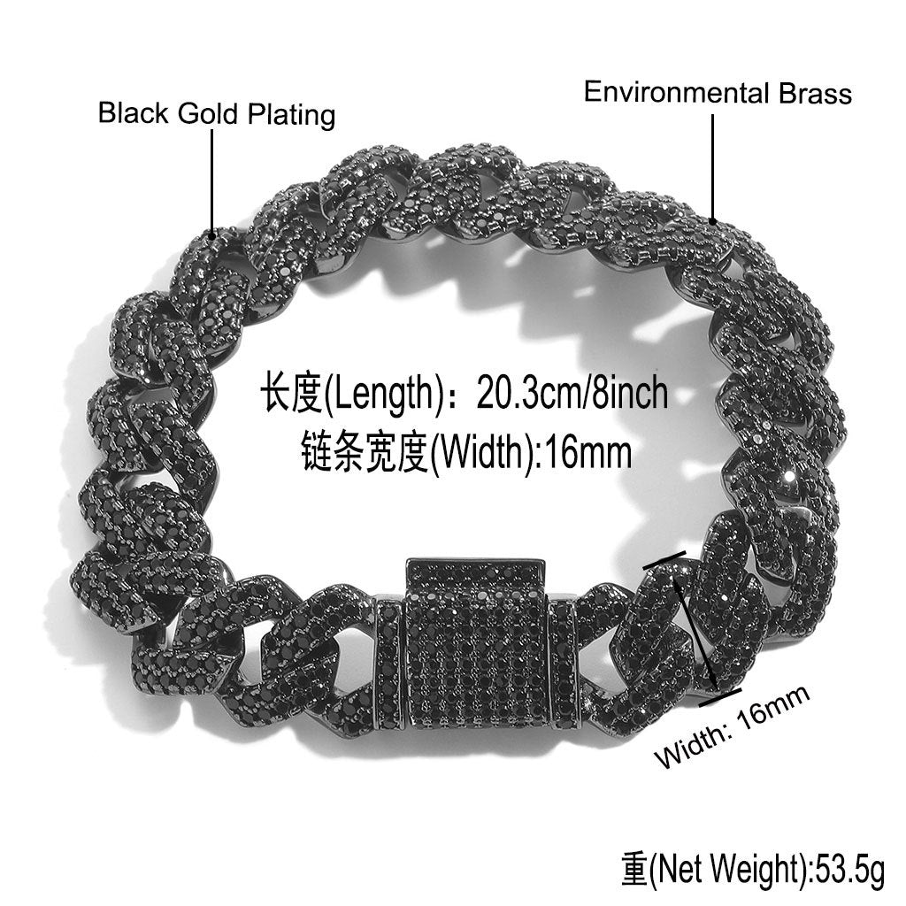Hip-Hop Black Zirconia Rhombus Cuban Link Chain