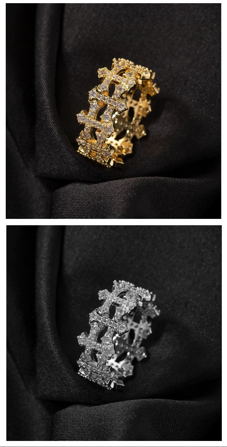 9mm Double-Sided Cross-Shaped Zircon Ring