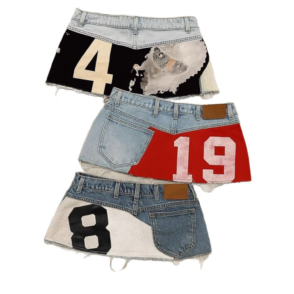 Y2K Gothic Style Digital Print Patchwork Mini Skirt