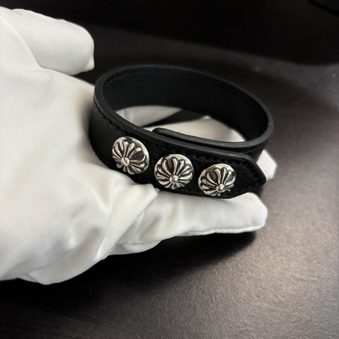 Chrome Hearts Cross-shaped anchor hexagram leather bracelet