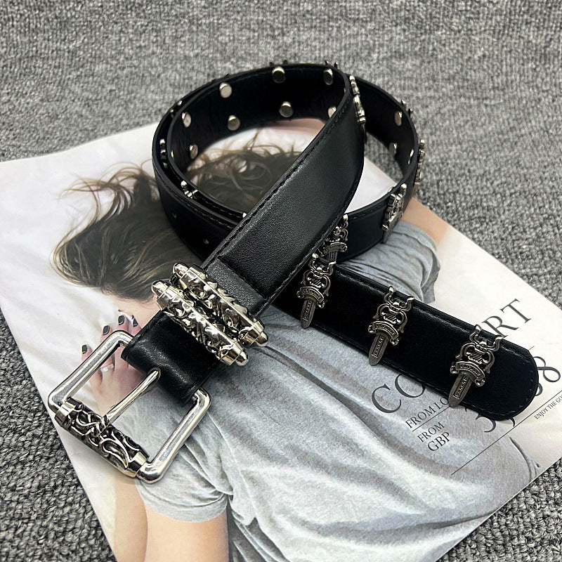 Chrome Hearts dagger belt with rollers, hollowed-out vine carving
