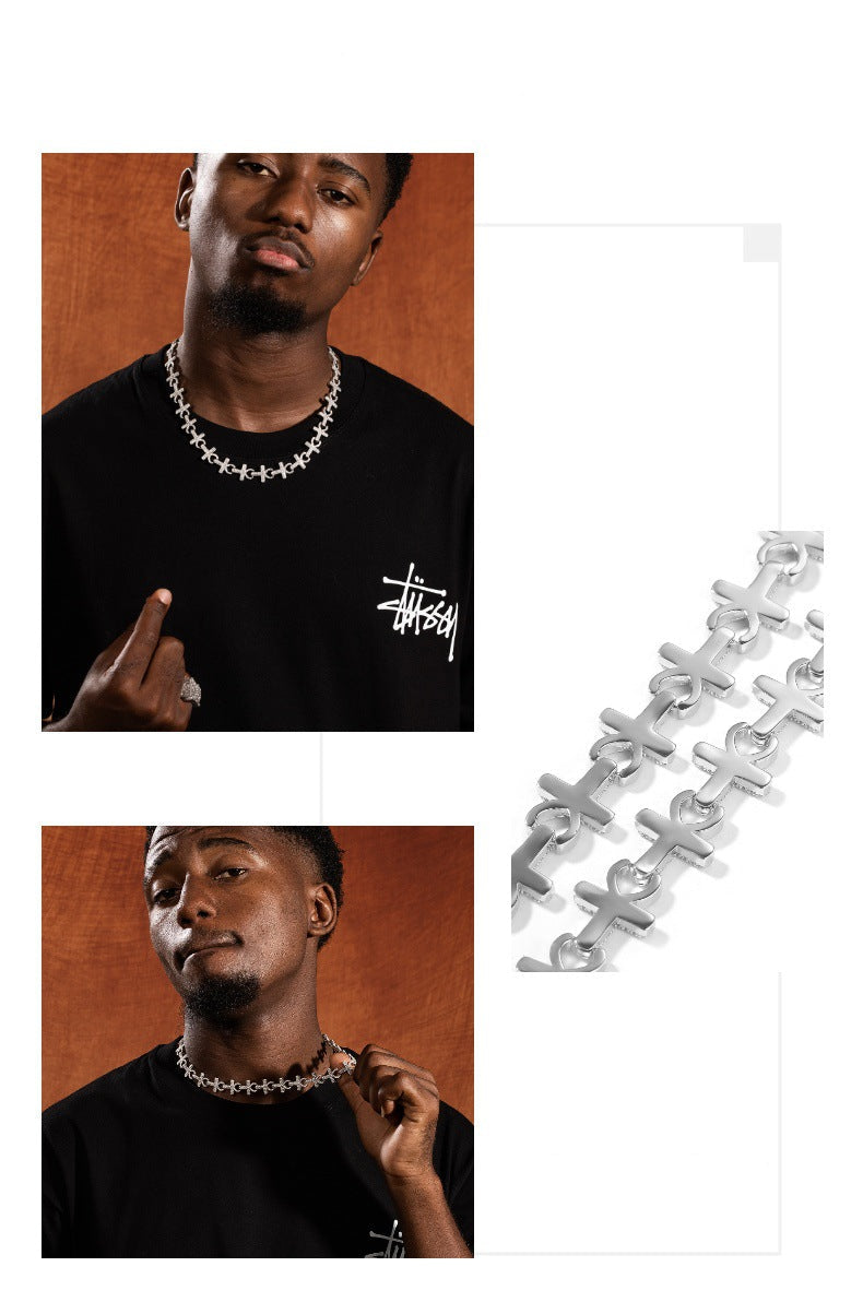 15mm Full-Diamond Cross Necklace & Bracelet