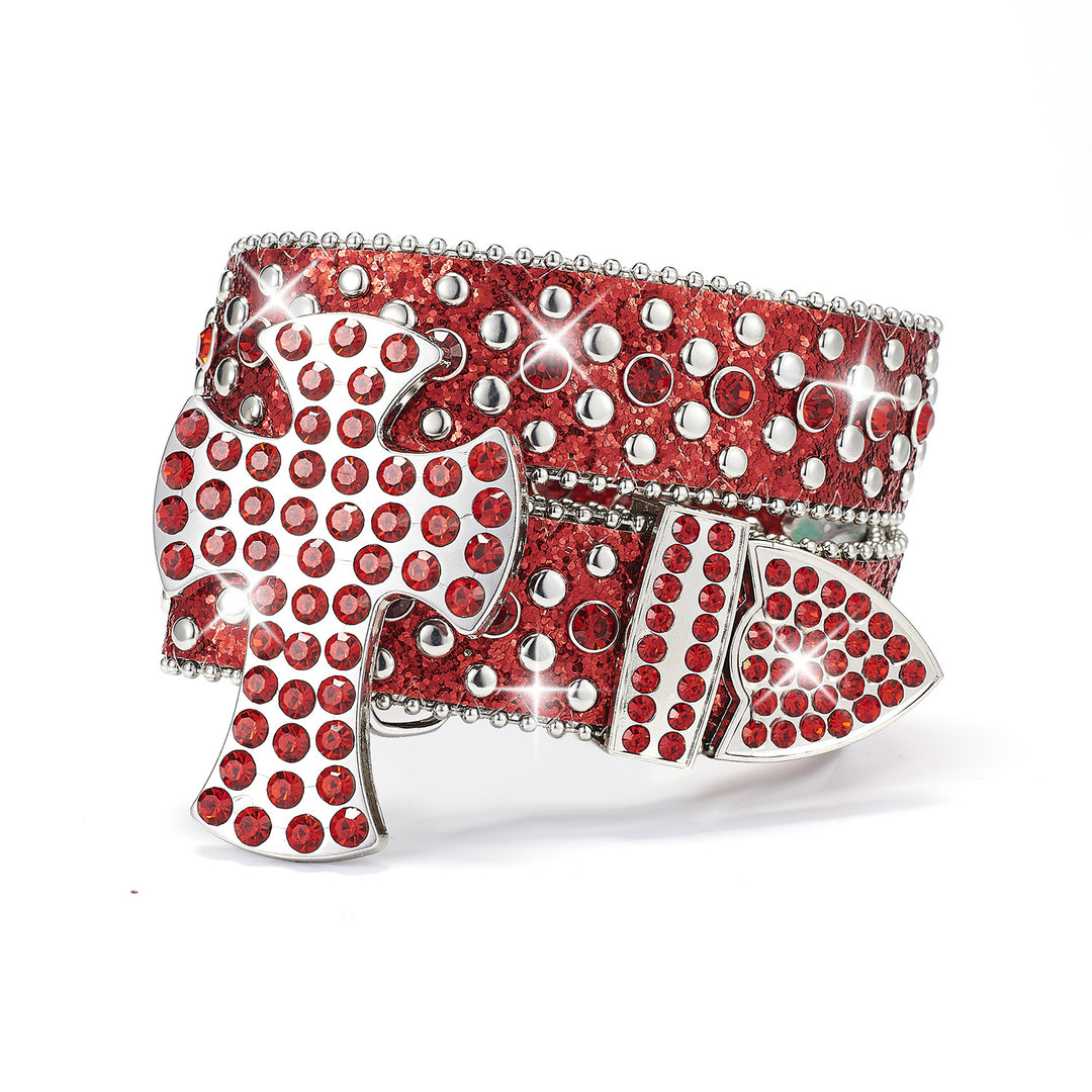 Punk belt with rhinestones and sequins, rock and roll fashion belt