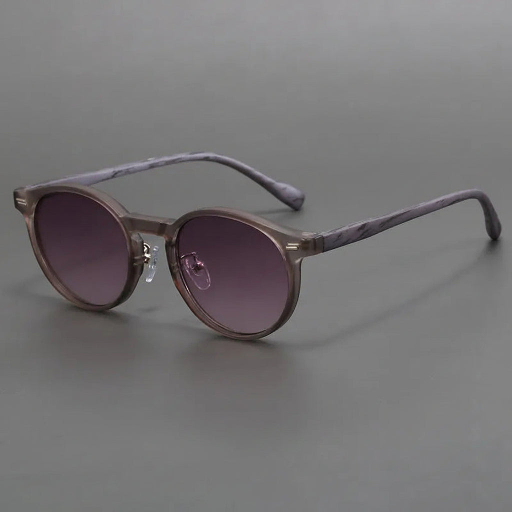 Frosted round frame sunglasses with fake wood frames