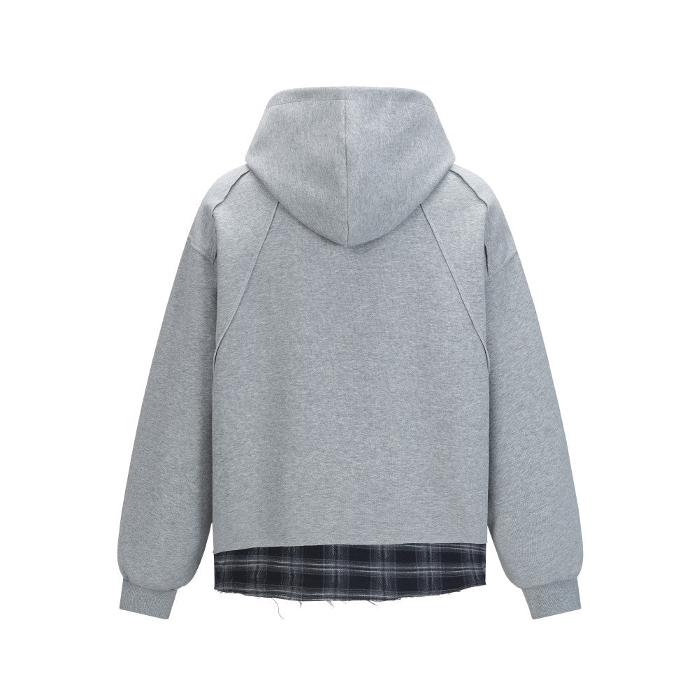 Faux Two-Piece Plaid Hooded Sweatshirt