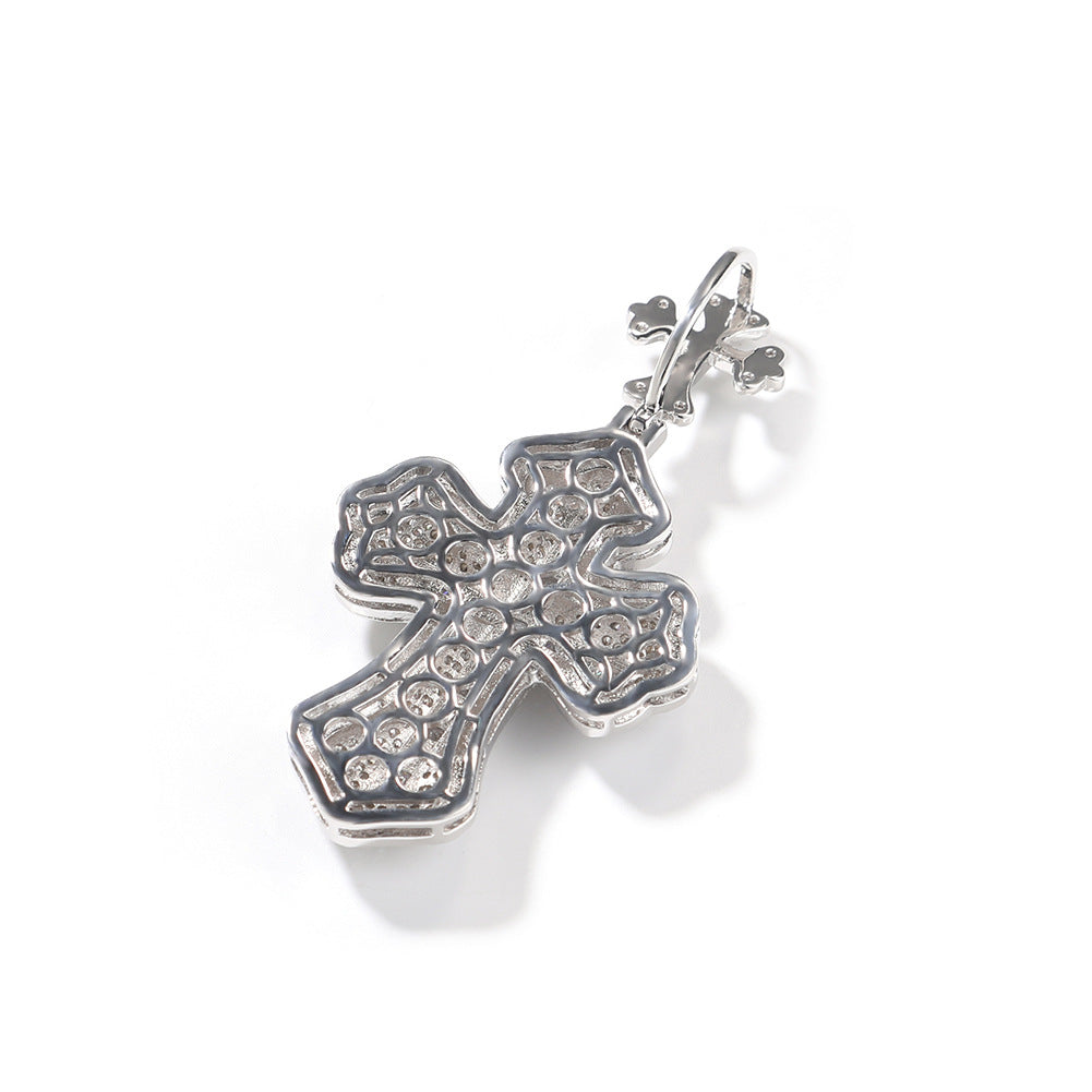 Hip-hop zircon-encrusted couple's necklace with large and small crosses