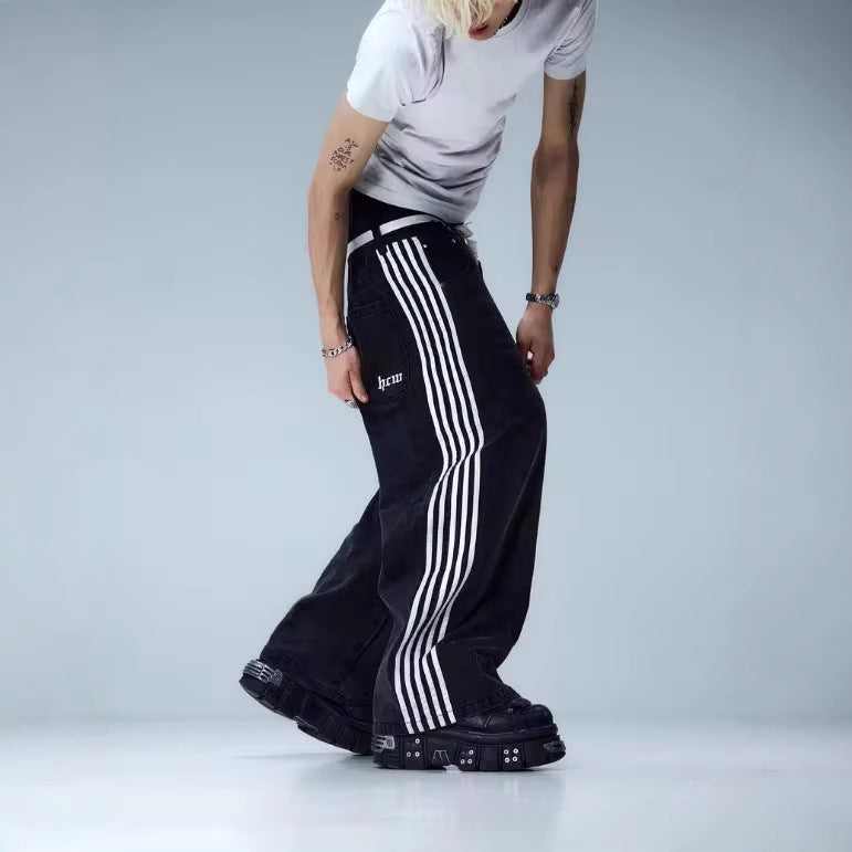 Striped jeans, Y2K casual wide-leg straight-leg jeans