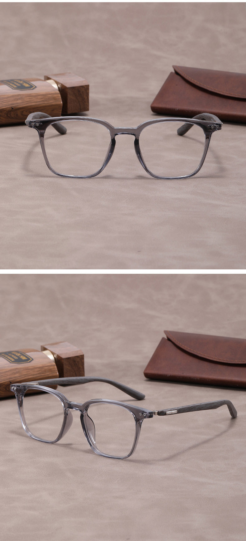 Lightweight, flexible wood grain temples eyeglass frames