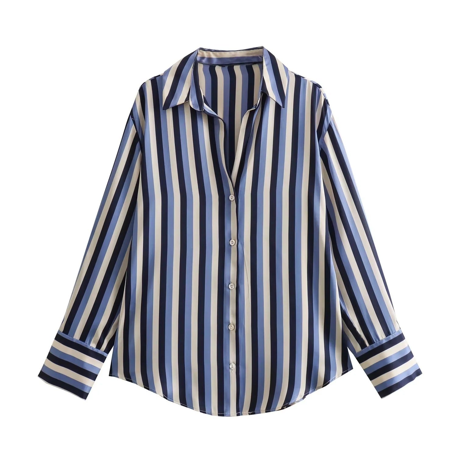 Striped satin long-sleeved shirt