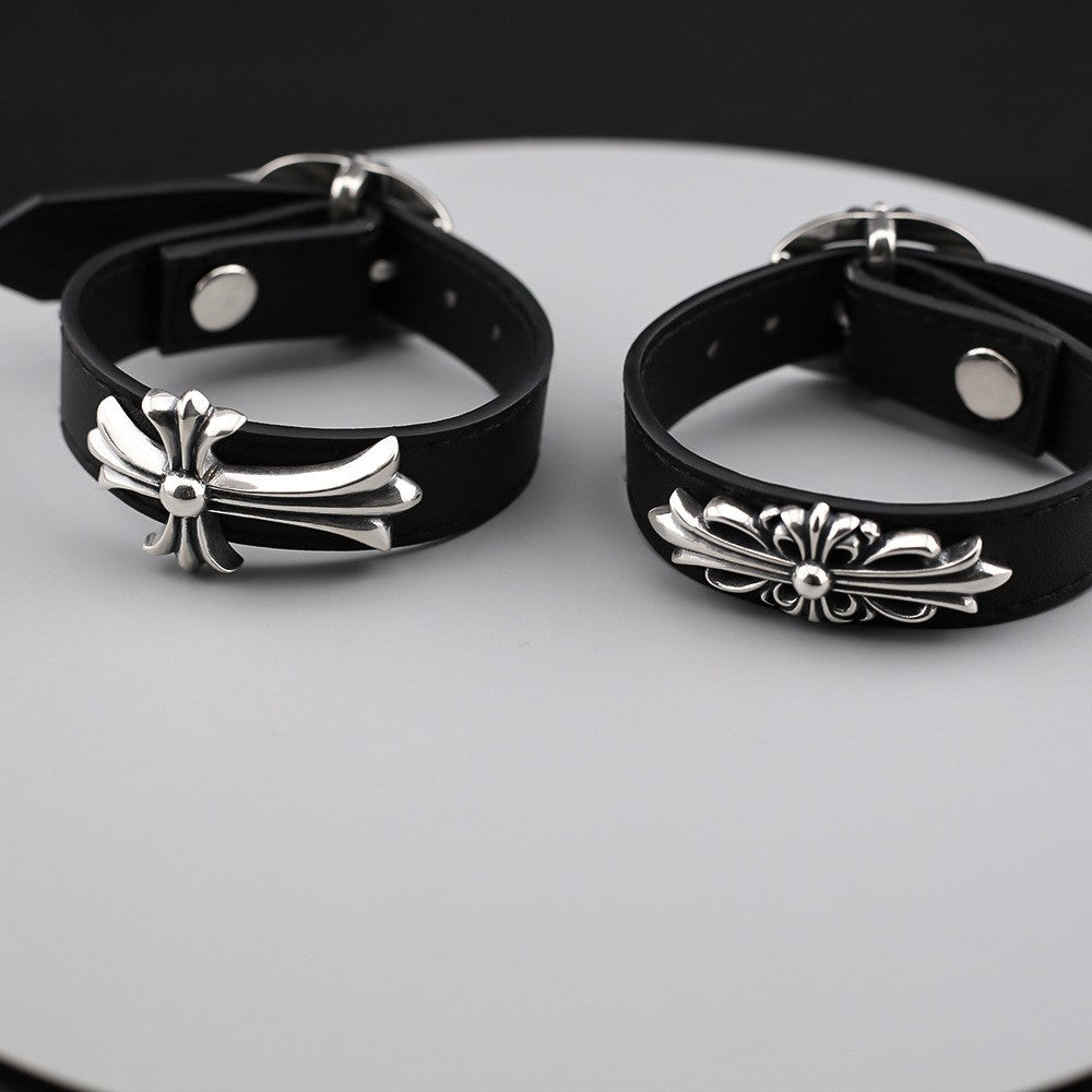 chrome hearts cross dagger leather bracelet