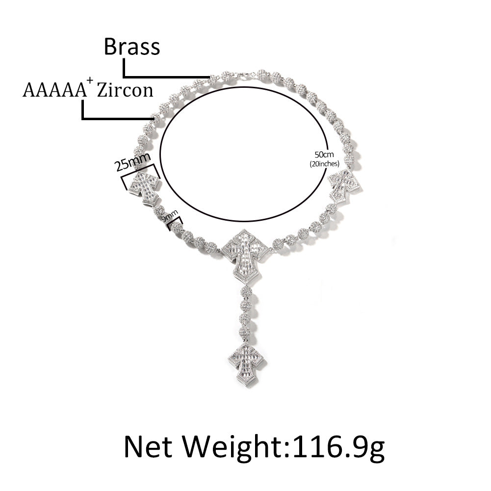 Hip Hop Beaded Zirconia Cross Necklace