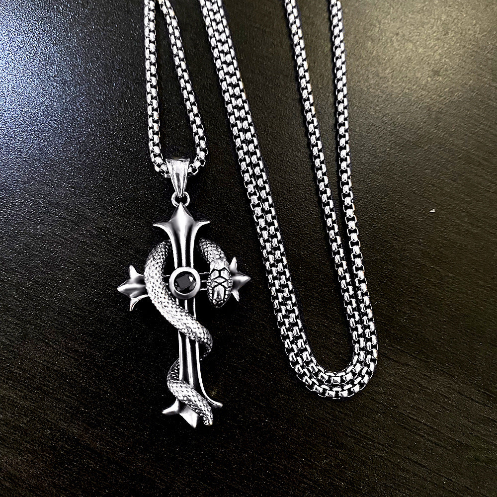 chrome hearts snake cross enamel necklace