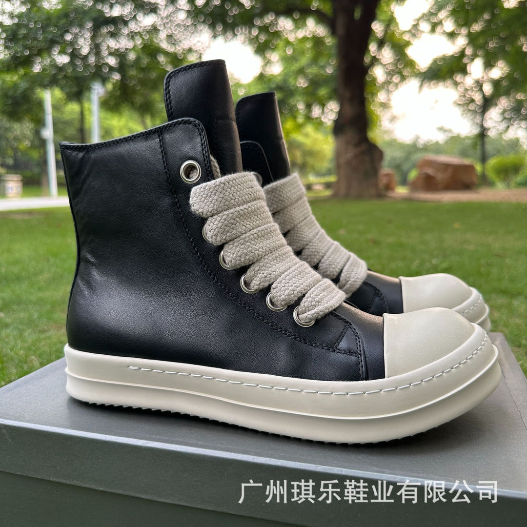 Genuine Leather High-Top Skate Shoes with Wide Laces