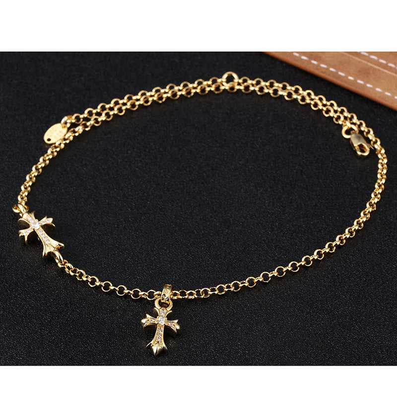 full diamond double cross necklace