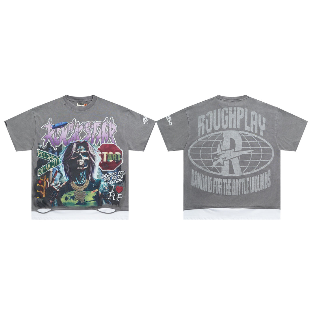 RoughPlay NYC Distressed, Ripped, and Sparkling Short-Sleeve T-Shirt